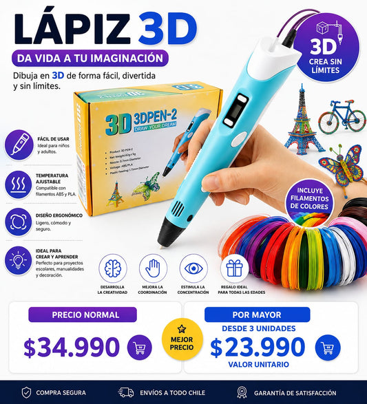 Lapiz 3D con 100 Metros filamentos
